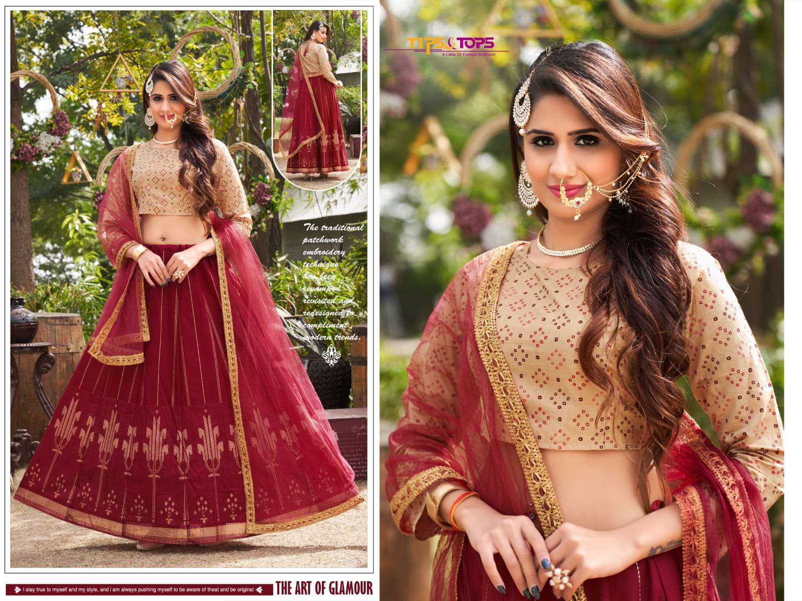 Tips &Tops-Lehnga Vol 02-Viscos-Chanderi-Prints -Handwork-Crop-Top-with-Chanderi-Flaired Skirt And Net With Lace-Work-Dupatta-04